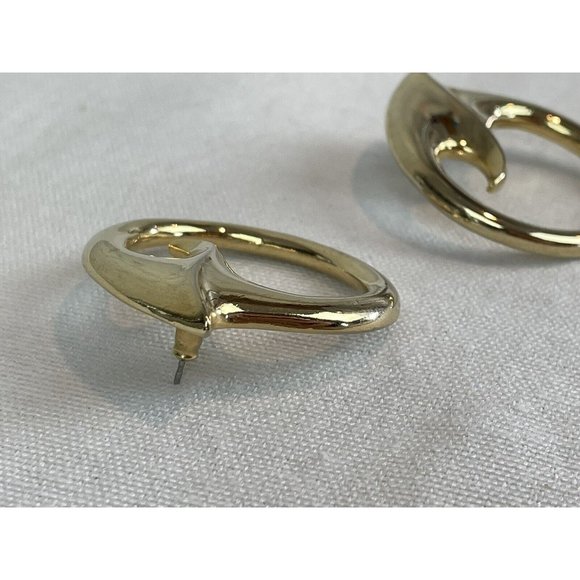 Vintage Large M Jent Abstract Circle Gold Tone Earrings Modernist Pierced Post - Picture 4 of 8